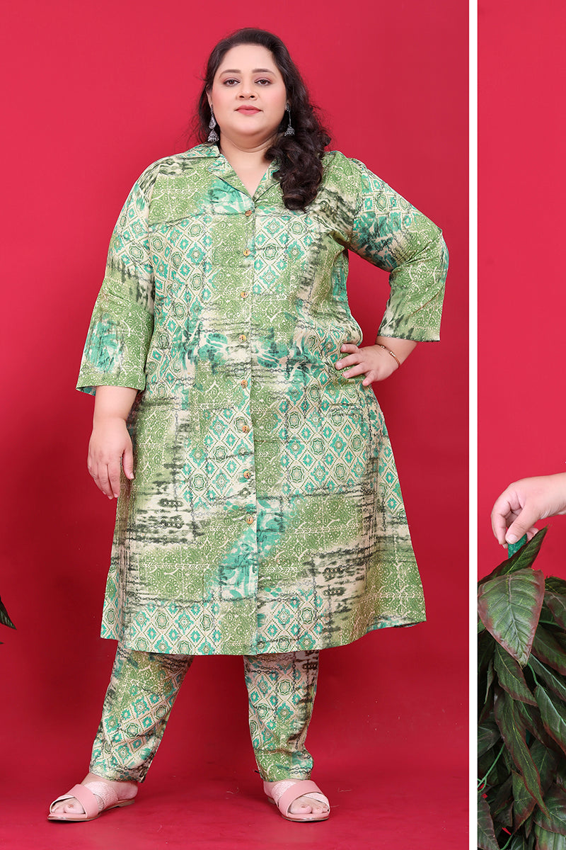 Monjolika Fashion Green Colour Rayon Floral Print Classic Co-Ord Set | Grocsy