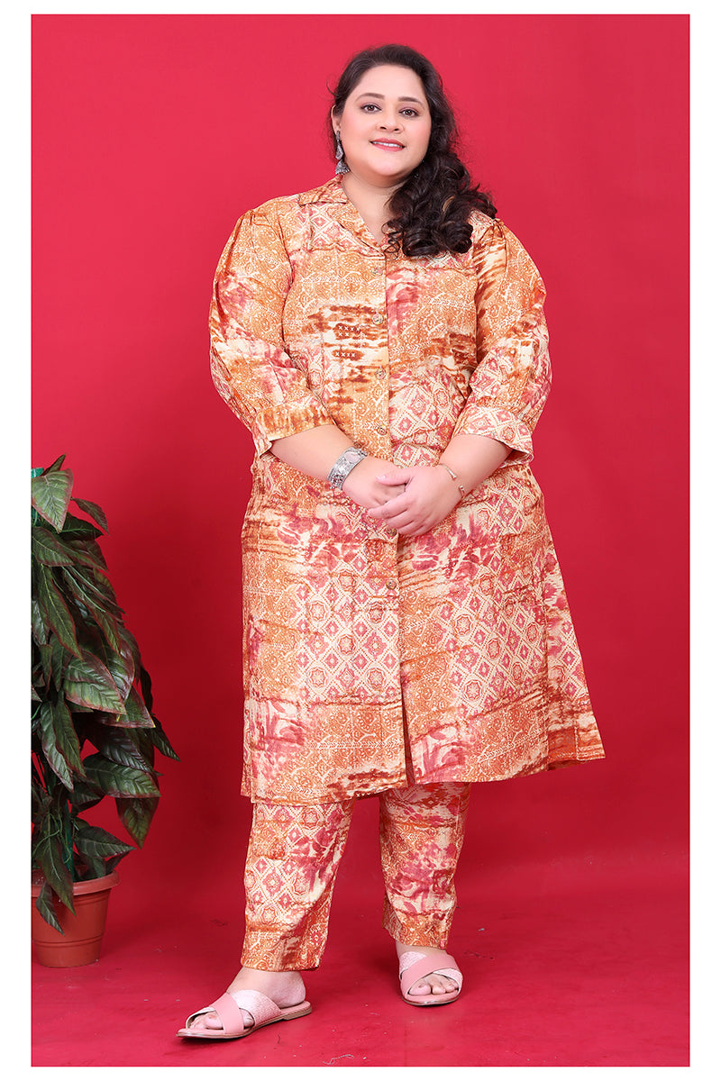 Monjolika Fashion Orange Colour Rayon Floral Print Classic Co-Ord Set | Grocsy