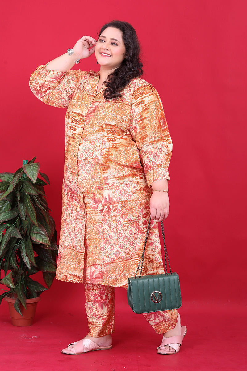 Monjolika Fashion Orange Colour Rayon Floral Print Classic Co-Ord Set | Grocsy