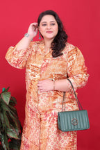 Monjolika Fashion Orange Colour Rayon Floral Print Classic Co-Ord Set | Grocsy