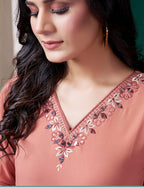 Monjolika Fashion Peach Maaza Cotton Hand Work With Pocket Casual Kurti | Grocsy