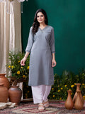 Monjolika Fashion Grey Maaza Cotton Hand Work With Pocket Casual Kurti | Grocsy
