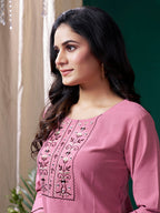 Monjolika Fashion Light Pink Maaza Cotton Hand Work With Pocket Casual Kurti | Grocsy