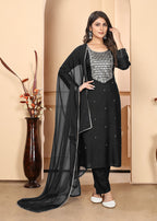 Monjolika Fashion Black Premium Rayon Heavy Sequence Embroidery Kurtis Pant Pair | Grocsy