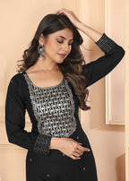 Monjolika Fashion Black Premium Rayon Heavy Sequence Embroidery Kurtis Pant Pair | Grocsy