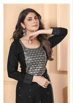 Monjolika Fashion Black Premium Rayon Heavy Sequence Embroidery Kurtis Pant Pair | Grocsy