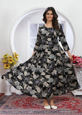 Monjolika Fashion Black Premium Chanderi Floral Printed Long Kurti With Dupatta | Grocsy