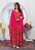 Monjolika Fashion Pink Premium Chanderi Floral Printed Long Kurti With Dupatta | Grocsy