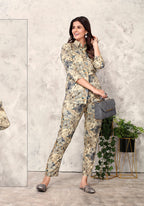 Monjolika Fashion Cream Premium Rayon Floral Printed Co Ord Set | Grocsy