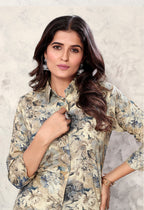 Monjolika Fashion Cream Premium Rayon Floral Printed Co Ord Set | Grocsy