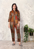 Monjolika Fashion Brown Premium Rayon Floral Printed Co Ord Set | Grocsy