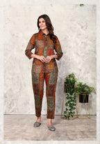 Monjolika Fashion Brown Premium Rayon Floral Printed Co Ord Set | Grocsy