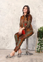 Monjolika Fashion Brown Premium Rayon Floral Printed Co Ord Set | Grocsy