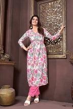 Monjolika Fashion Off White And Pink Rayon Printed Afghani Suit | Grocsy
