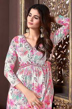 Monjolika Fashion Off White And Pink Rayon Printed Afghani Suit | Grocsy
