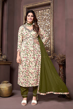 Monjolika Fashion Mehendi Green Rayon Printed Festival Wear Afghani Suit | Grocsy