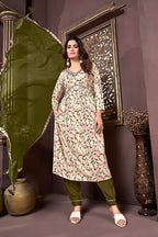 Monjolika Fashion Mehendi Green Rayon Printed Festival Wear Afghani Suit | Grocsy