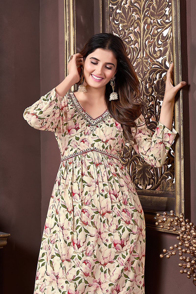 Monjolika Fashion Mehendi Green Rayon Printed Festival Wear Afghani Suit | Grocsy