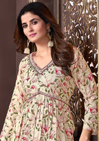 Monjolika Fashion Mehendi Green Rayon Printed Festival Wear Afghani Suit | Grocsy