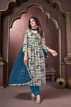 Monjolika Fashion Blue Rayon Printed Festival Wear Afghani Suit | Grocsy
