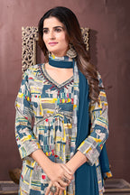 Monjolika Fashion Blue Rayon Printed Festival Wear Afghani Suit | Grocsy