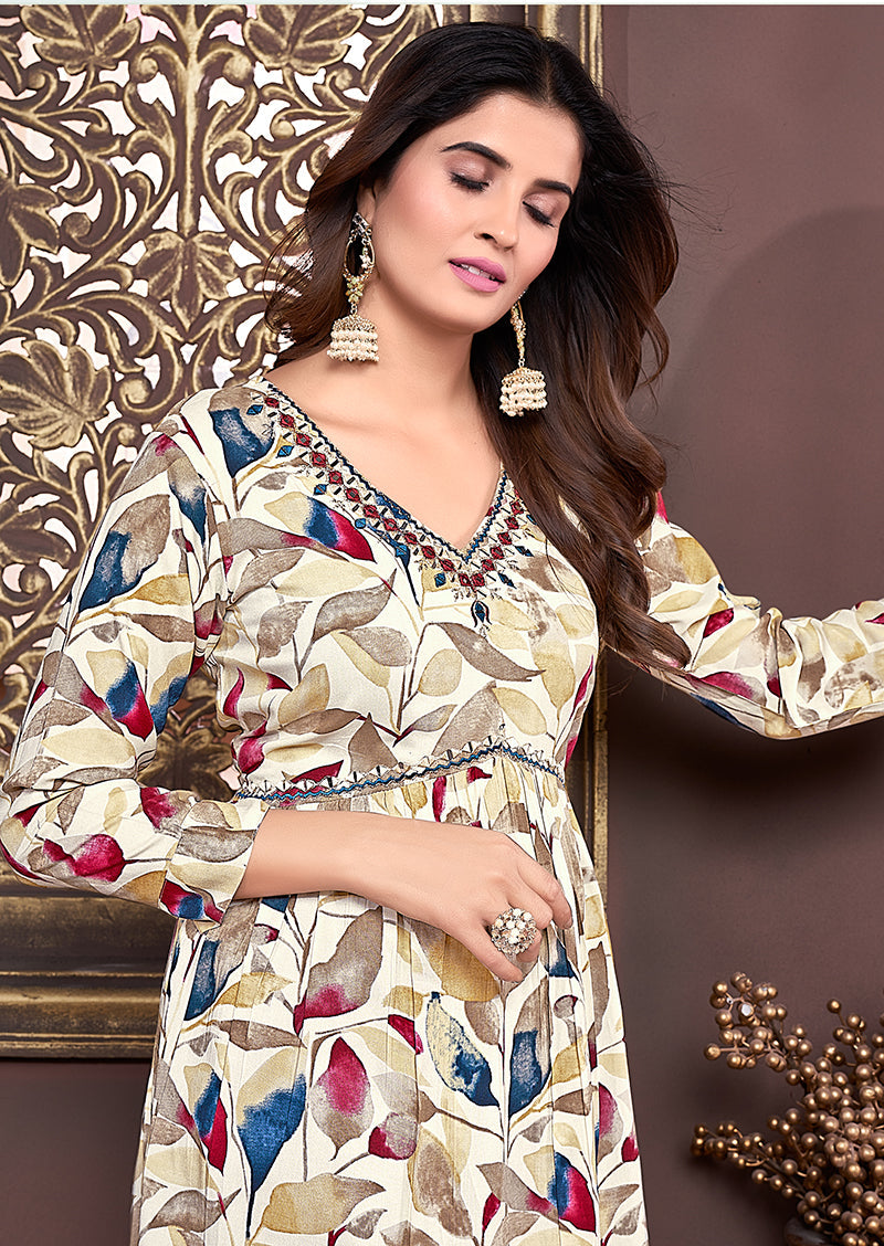Monjolika Fashion Red Rayon Printed Festival Wear Afghani Suit | Grocsy