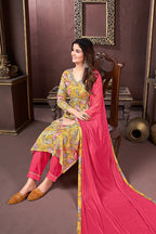 Monjolika Fashion Yellow And Pink Rayon Printed Festival Wear Afghani Suit | Grocsy