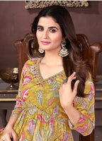 Monjolika Fashion Yellow And Pink Rayon Printed Festival Wear Afghani Suit | Grocsy
