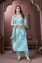 Monjolika Fashion Light Blue Rayon Printed Festival Wear Afghani Suit | Grocsy