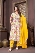 Monjolika Fashion Yellow Rayon Printed Festival Wear Afghani Suit | Grocsy