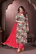 Monjolika Fashion Red Rayon Printed Festival Wear Afghani Suit | Grocsy
