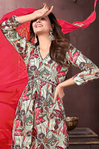 Monjolika Fashion Red Rayon Printed Festival Wear Afghani Suit | Grocsy