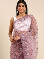 kasee Floral Embroidered Net Saree | Grocsy
