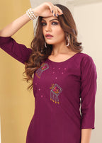 Monjolika Fashion Magenta Vision Silk With Handmade Embroidery Kurti | Grocsy