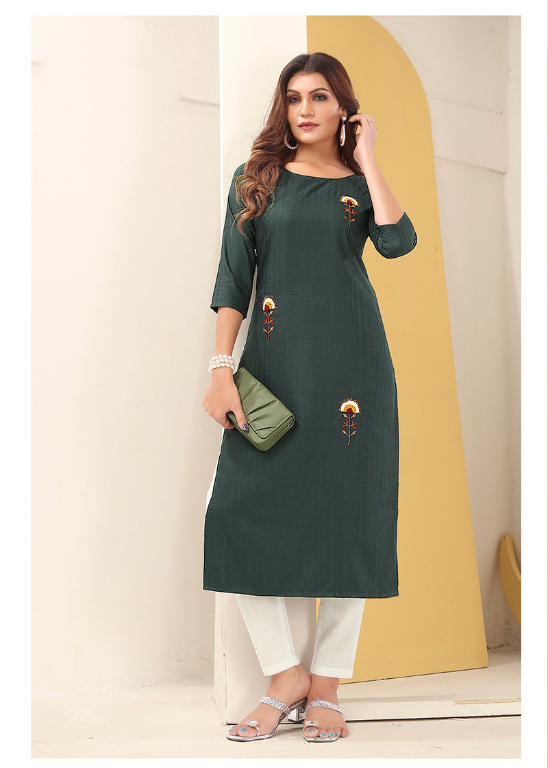 Monjolika Fashion Dark Grey Vision Silk With Handmade Embroidery Kurti | Grocsy
