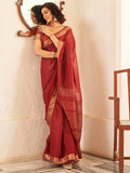 Tikhi Imli Maroon & Gold Toned Zari Woven Design Saree | Grocsy