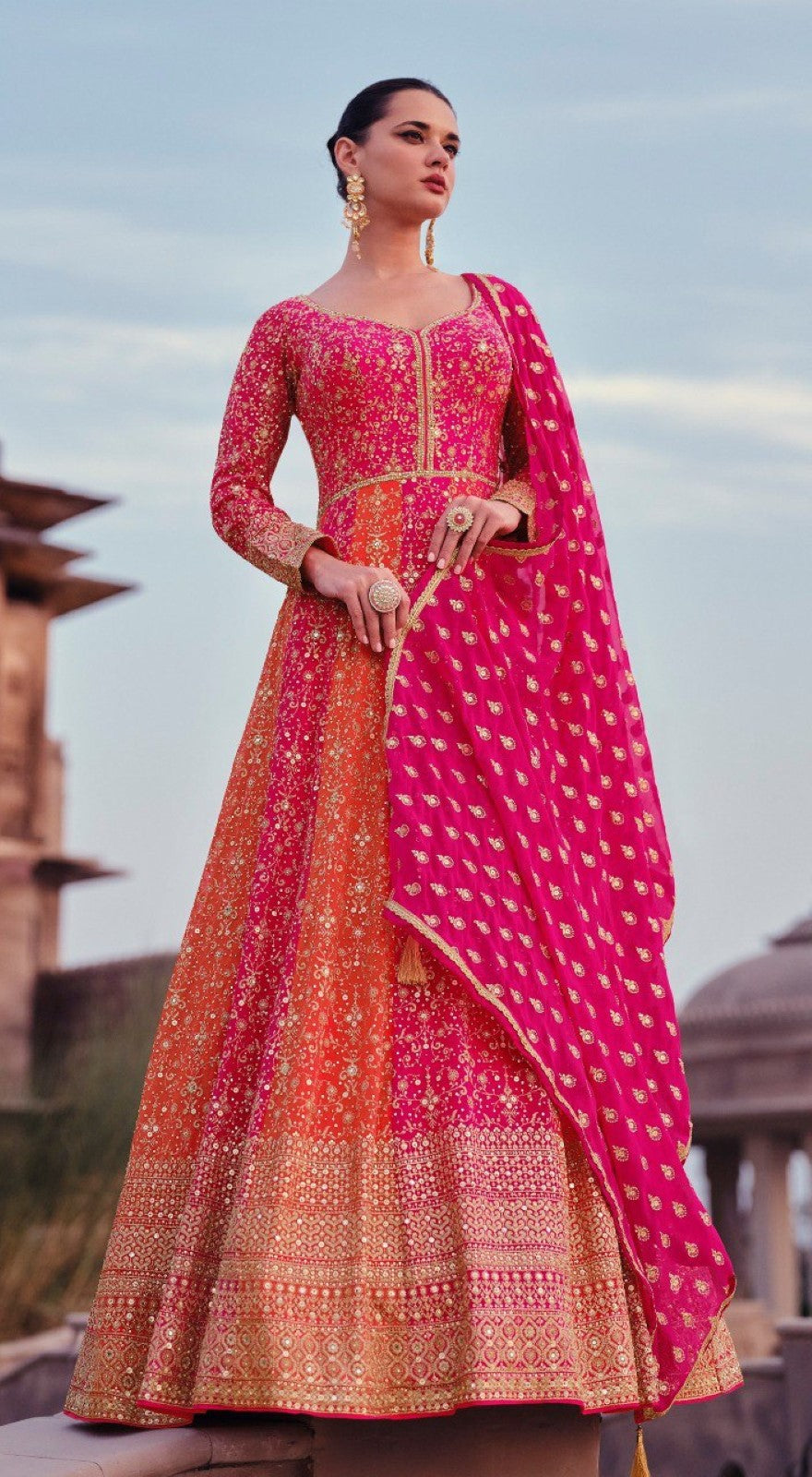 Anaita Pink Heavy Embroidered Faux Georgette Stitched Anarkali Suit | Grocsy