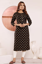 Monjolika Fashion Black Viscose Maslin Print With Pocket Stylish Kurti | Grocsy
