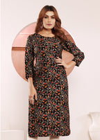 Monjolika Fashion Black Viscose Maslin Print With Pocket Stylish Kurti | Grocsy