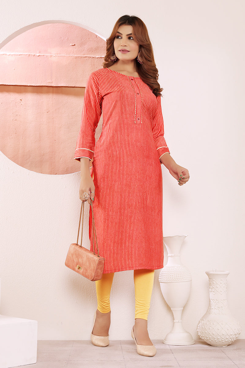 Monjolika Fashion Red Viscose Maslin Print With Pocket Stylish Kurti | Grocsy