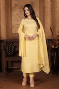 Monjolika Fashion Light Yellow Chanderi With Heavy Sequence Embroidery Classic Suit | Grocsy