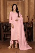 Monjolika Fashion Light Pink Chanderi With Heavy Sequence Embroidery Classic Suit | Grocsy