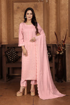 Monjolika Fashion Light Pink Chanderi With Heavy Sequence Embroidery Classic Suit | Grocsy