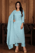 Monjolika Fashion Light Blue Chanderi With Heavy Sequence Embroidery Classic Suit | Grocsy