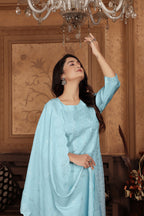 Monjolika Fashion Light Blue Chanderi With Heavy Sequence Embroidery Classic Suit | Grocsy