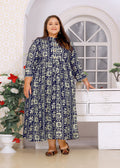 Monjolika Fashion Navy Blue Rayon Plus Size Printed Long Kurti | Grocsy