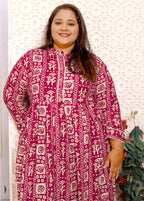 Monjolika Fashion Rani Pink Rayon Plus Size Printed Long Kurti | Grocsy