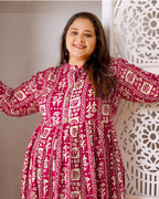 Monjolika Fashion Rani Pink Rayon Plus Size Printed Long Kurti | Grocsy