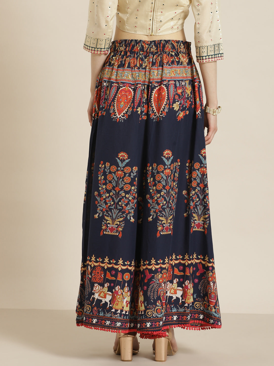 Juniper Women Indigo Cotton Printed Flared Palazzo | Grocsy