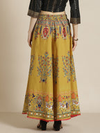 Juniper Women Mustard Cotton Printed Flared Palazzo | Grocsy